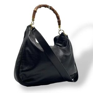 Gucci Black Leather Hobo Bag with Bamboo Handle